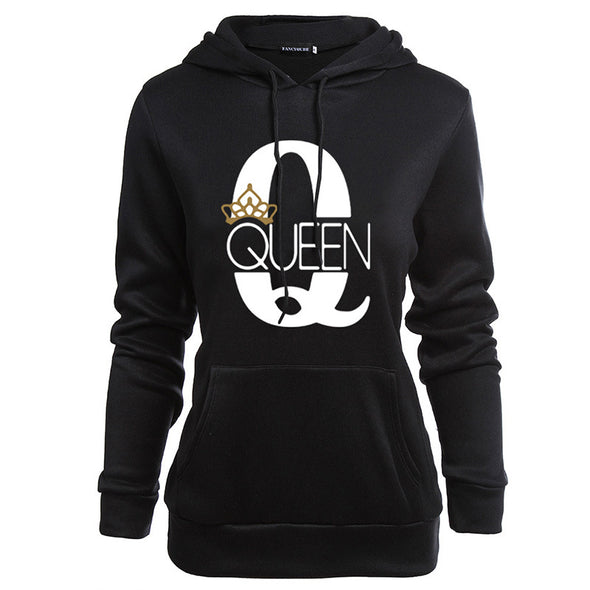 2021 new couple sweater KING QUEEN loose casual hooded printing couple suit