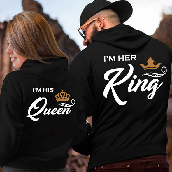 2021 Couple Outfit Her King His Queen Couple Hooded Printed Sweater