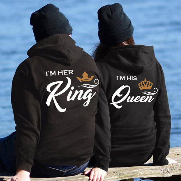 2021 Couple Outfit Her King His Queen Couple Hooded Printed Sweater