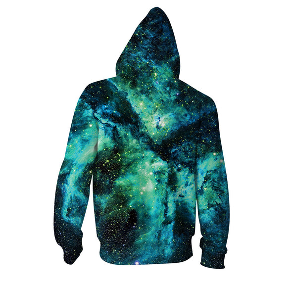 Hot green starry sky digital printing men's zipper photoelectric sweater casual loose fashion jacket