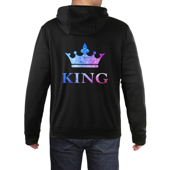2021 new couples QUEEN KING crown print hooded long-sleeved couple sweatshirt