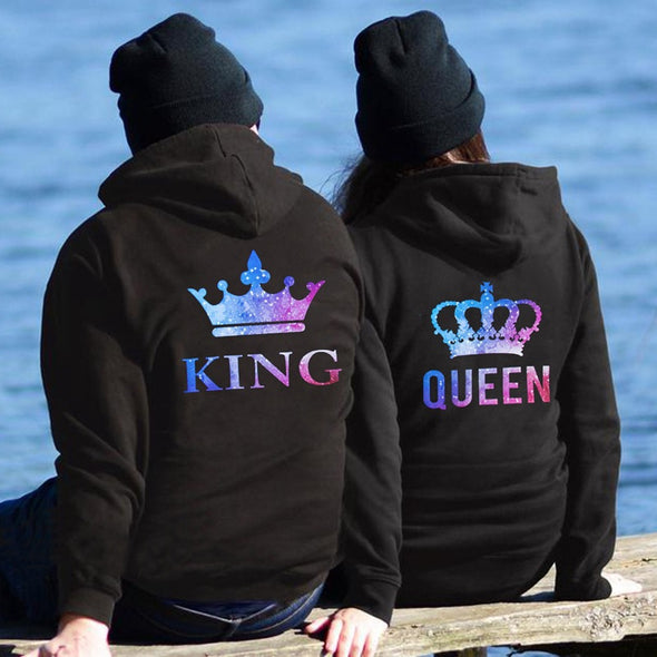 2021 new couples QUEEN KING crown print hooded long-sleeved couple sweatshirt