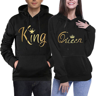 QUEEN and KING Print Hooded Long Sleeve Couple Sweatshirt Hoodies