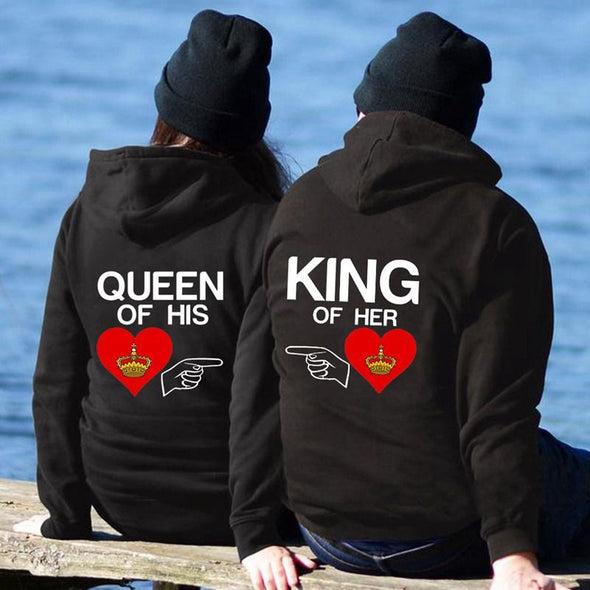 2021 new QUEEN and KING print hooded long-sleeved couple sweatshirt