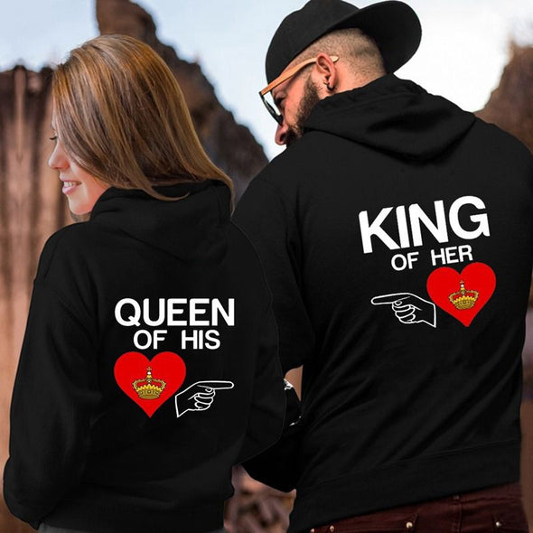 2021 new QUEEN and KING print hooded long-sleeved couple sweatshirt