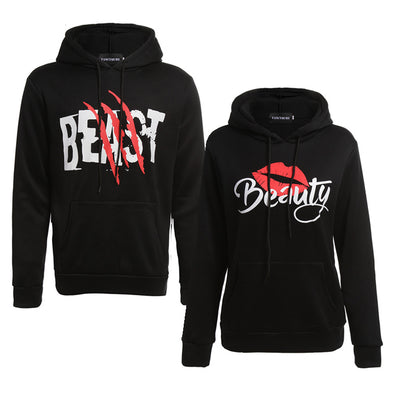 2021 new couple outfit Beast Beauty printed hooded sweater