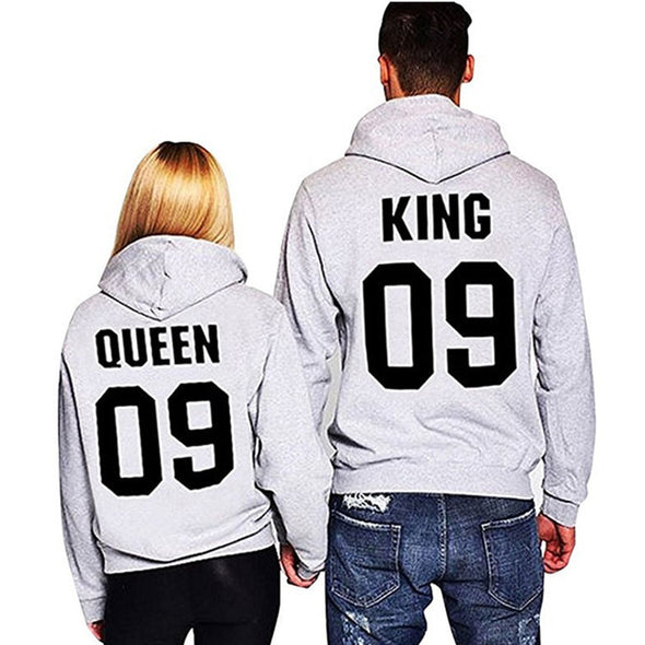 2021 QUEEN KING Printed Hooded Long Sleeved Couples Loose Pullover Sweater