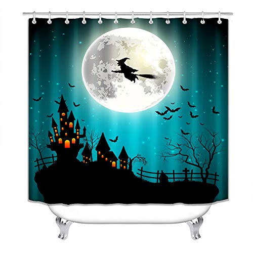 Halloween Shower Curtain,Horror Pumpkin Light Cartoon Room Pattern,Polyester Fabric Bathroom Decor Set with 12 Hooks