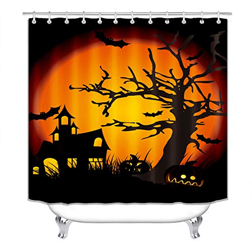 Halloween Shower Curtain,Horror Pumpkin Light Cartoon Room Pattern,Polyester Fabric Bathroom Decor Set with 12 Hooks,36x72inches