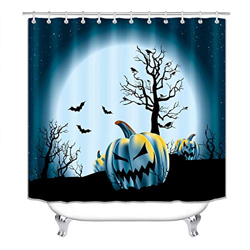 Halloween Shower Curtain,Skeleton Witch Pumpkin Head Pattern,Polyester Fabric Bathroom Decor Set with 12 Hooks