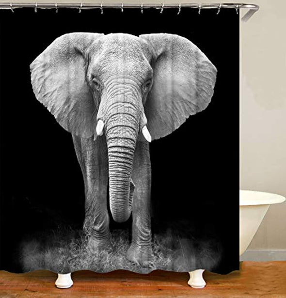 Elephant Shower Curtain,Elephant on The Black Bathroom Curtain Set with 12 Hooks