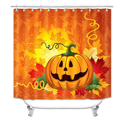 Halloween Shower Curtain,Pumpkin Heads Pattern,Polyester Fabric Bathroom Decor Set with 12 Hooks