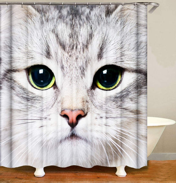 Cat Shower Curtain,Gray Cat with Sunglasses Pattern,Polyester Fabric Bathroom Decor Set with 12 Hooks