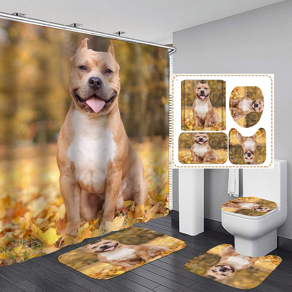 Dog Shower Curtain Set,Cute Puppy Dog,Polyester Fabric Bathroom Curtain Set with 12 Hooks