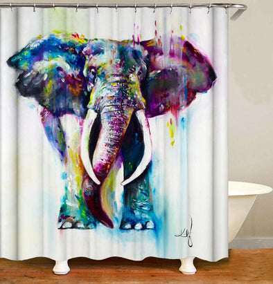 Elephant Shower Curtain,Elephant on The Black Bathroom Curtain Set with 12 Hooks