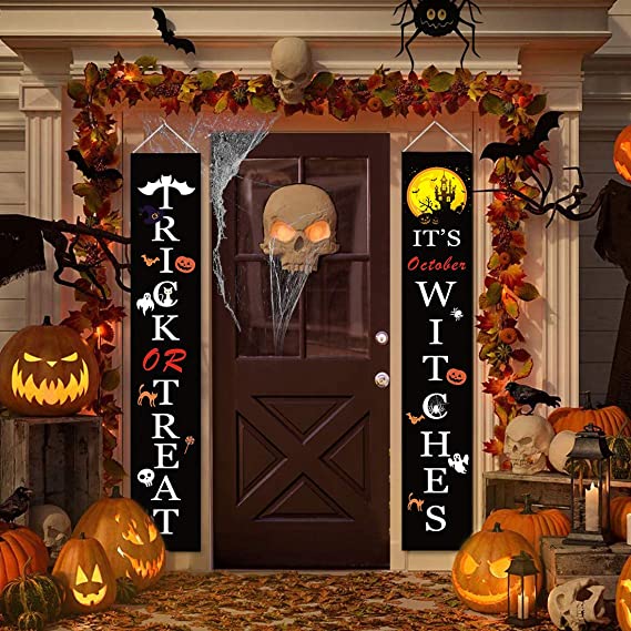 Halloween Decorations Outdoor Trick or Treat October Witches Porch Sign for Indoor Home Front Door