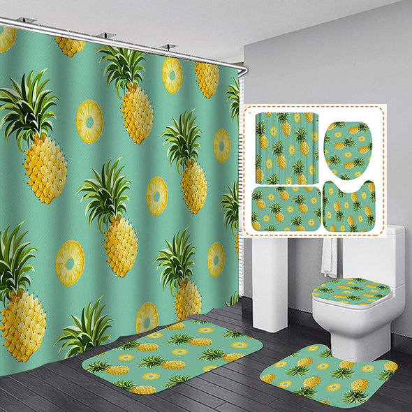 Pineapple Shower Curtain Set,Yellow Pineapple with Glasses Summer Plant Bathroom Curtain Set with 12 Hooks
