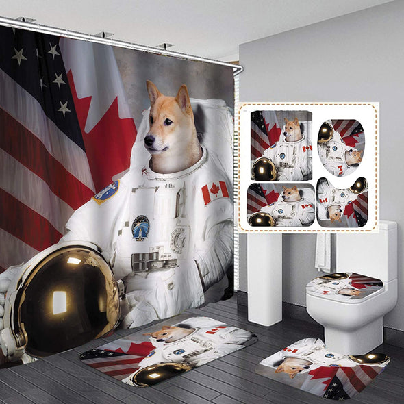 Dog Shower Curtain Set,Dog with Scarf in Snow Bathroom Curtain Set with 12 Hooks