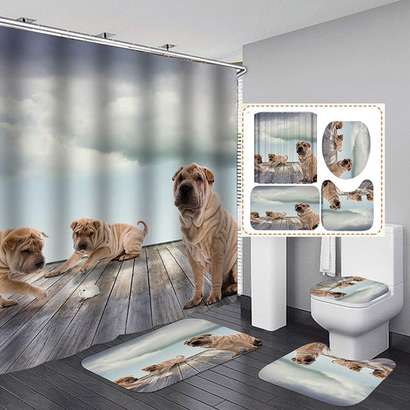 Dog Shower Curtain Set,Cute Puppy Dog,Polyester Fabric Bathroom Curtain Set with 12 Hooks