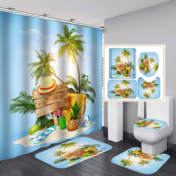 Pineapple Shower Curtain Set,Yellow Pineapple with Glasses Summer Plant Bathroom Curtain Set with 12 Hooks