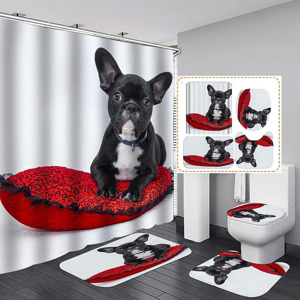Dog Shower Curtain Set,Dog with Scarf in Snow Bathroom Curtain Set with 12 Hooks