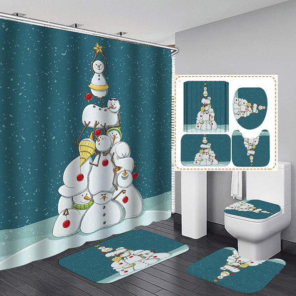 Christmas Shower Curtain Set,Cute Santa Claus with Many Gifts Pattern,Polyester Fabric Bathroom Decor Set with 12 Hooks