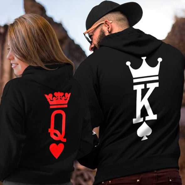2021 New Couples QUEEN KING Print Hooded Long Sleeve Couple Sweatshirt