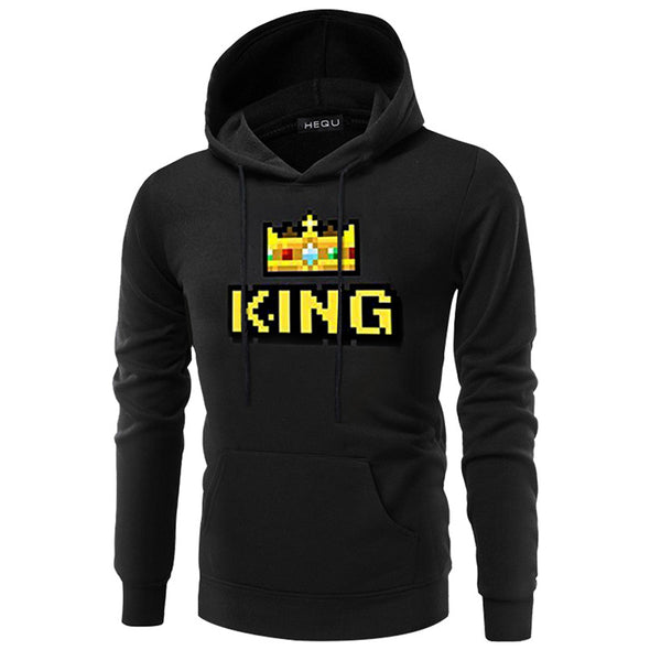 QUEEN and KING crown print hooded long-sleeved couple sweatshirt