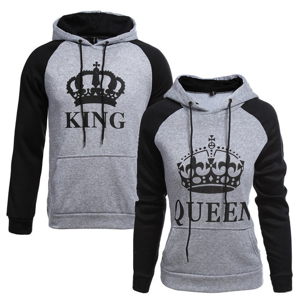 2021 QUEEN and KING Print Hooded Long Sleeve Couple Sweatshirt Hoodies