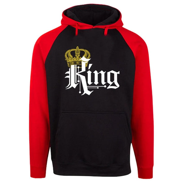 QUEEN and KING Print Hooded Long Sleeve Couple Sweatshirt-RED