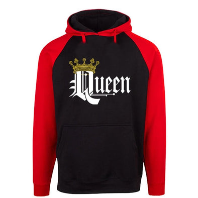 QUEEN and KING Print Hooded Long Sleeve Couple Sweatshirt-RED